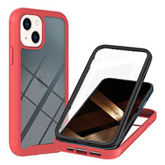 Coque Rebord Contour Silicone et Vitre Transparente Housse Etui 360 Degres YB1 pour Apple iPhone 14 Rouge