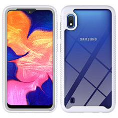 Coque Rebord Contour Silicone et Vitre Transparente Housse Etui 360 Degres ZJ1 pour Samsung Galaxy A10 Blanc