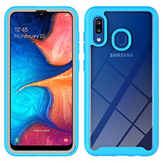 Coque Rebord Contour Silicone et Vitre Transparente Housse Etui 360 Degres ZJ1 pour Samsung Galaxy A20 Bleu Ciel