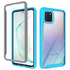Coque Rebord Contour Silicone et Vitre Transparente Housse Etui 360 Degres ZJ1 pour Samsung Galaxy Note 10 Lite Bleu Ciel