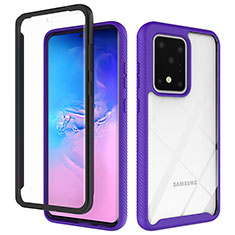 Coque Rebord Contour Silicone et Vitre Transparente Housse Etui 360 Degres ZJ1 pour Samsung Galaxy S20 Ultra Violet Clair