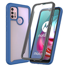 Coque Rebord Contour Silicone et Vitre Transparente Housse Etui 360 Degres ZJ3 pour Motorola Moto G10 Bleu