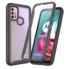 Coque Rebord Contour Silicone et Vitre Transparente Housse Etui 360 Degres ZJ3 pour Motorola Moto G10 Noir