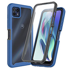 Coque Rebord Contour Silicone et Vitre Transparente Housse Etui 360 Degres ZJ3 pour Motorola Moto G50 5G Bleu