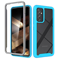 Coque Rebord Contour Silicone et Vitre Transparente Housse Etui 360 Degres ZJ4 pour Samsung Galaxy A15 5G Bleu Ciel
