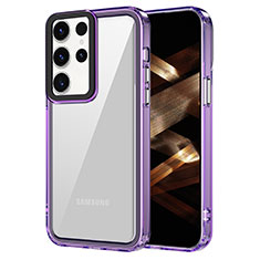 Coque Rebord Contour Silicone et Vitre Transparente Housse Etui AC1 pour Samsung Galaxy S24 Ultra 5G Violet Clair
