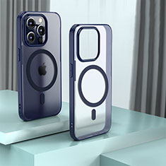 Coque Rebord Contour Silicone et Vitre Transparente Housse Etui avec Mag-Safe Magnetic Magnetique QC1 pour Apple iPhone 13 Pro Bleu