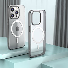 Coque Rebord Contour Silicone et Vitre Transparente Housse Etui avec Mag-Safe Magnetic Magnetique QC1 pour Apple iPhone 13 Pro Max Gris Fonce