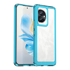Coque Rebord Contour Silicone et Vitre Transparente Housse Etui J01S pour Huawei Honor 100 5G Bleu