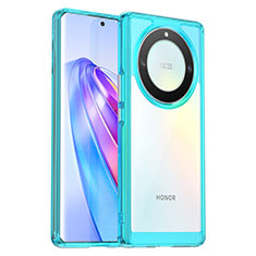 Coque Rebord Contour Silicone et Vitre Transparente Housse Etui J01S pour Huawei Honor Magic5 Lite 5G Bleu
