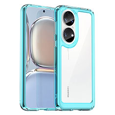 Coque Rebord Contour Silicone et Vitre Transparente Housse Etui J01S pour Huawei P50 Pro Bleu