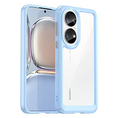 Coque Rebord Contour Silicone et Vitre Transparente Housse Etui J01S pour Huawei P50 Pro Bleu Ciel
