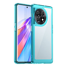 Coque Rebord Contour Silicone et Vitre Transparente Housse Etui J01S pour OnePlus Ace 2 5G Bleu