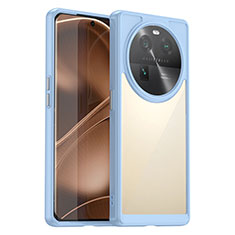 Coque Rebord Contour Silicone et Vitre Transparente Housse Etui J01S pour Oppo Find X6 5G Bleu