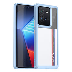 Coque Rebord Contour Silicone et Vitre Transparente Housse Etui J01S pour Vivo iQOO 10 Pro 5G Bleu
