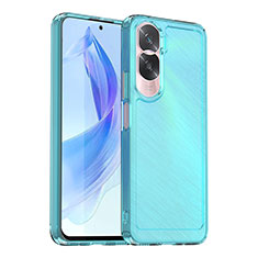 Coque Rebord Contour Silicone et Vitre Transparente Housse Etui J02S pour Huawei Honor 90 Lite 5G Bleu