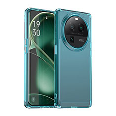 Coque Rebord Contour Silicone et Vitre Transparente Housse Etui J02S pour Oppo Find X6 Pro 5G Bleu