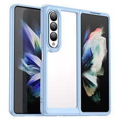 Coque Rebord Contour Silicone et Vitre Transparente Housse Etui J02S pour Samsung Galaxy Z Fold3 5G Bleu