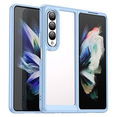 Coque Rebord Contour Silicone et Vitre Transparente Housse Etui J02S pour Samsung Galaxy Z Fold4 5G Bleu