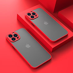 Coque Rebord Contour Silicone et Vitre Transparente Housse Etui LS1 pour Apple iPhone 13 Pro Max Rouge