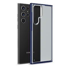 Coque Rebord Contour Silicone et Vitre Transparente Housse Etui M02 pour Samsung Galaxy S22 Ultra 5G Bleu