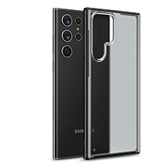 Coque Rebord Contour Silicone et Vitre Transparente Housse Etui M02 pour Samsung Galaxy S22 Ultra 5G Noir