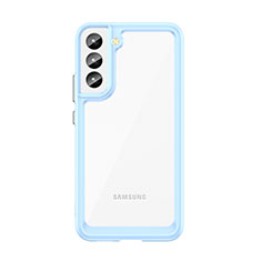 Coque Rebord Contour Silicone et Vitre Transparente Housse Etui M03 pour Samsung Galaxy S22 5G Bleu