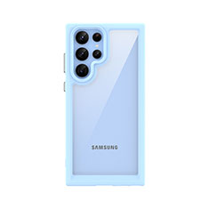 Coque Rebord Contour Silicone et Vitre Transparente Housse Etui M03 pour Samsung Galaxy S23 Ultra 5G Bleu