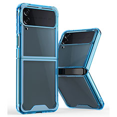 Coque Rebord Contour Silicone et Vitre Transparente Housse Etui P01 pour Samsung Galaxy Z Flip3 5G Bleu