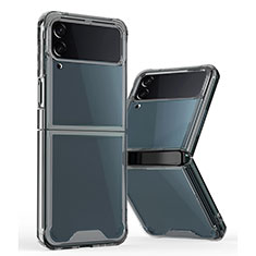 Coque Rebord Contour Silicone et Vitre Transparente Housse Etui P01 pour Samsung Galaxy Z Flip3 5G Gris