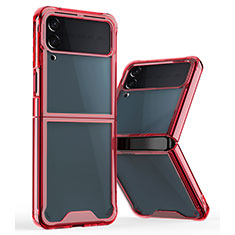 Coque Rebord Contour Silicone et Vitre Transparente Housse Etui P01 pour Samsung Galaxy Z Flip3 5G Rouge