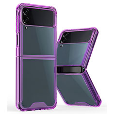 Coque Rebord Contour Silicone et Vitre Transparente Housse Etui P01 pour Samsung Galaxy Z Flip3 5G Violet