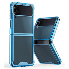 Coque Rebord Contour Silicone et Vitre Transparente Housse Etui P01 pour Samsung Galaxy Z Flip4 5G Bleu