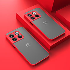 Coque Rebord Contour Silicone et Vitre Transparente Housse Etui pour OnePlus 12 5G Rouge