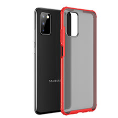 Coque Rebord Contour Silicone et Vitre Transparente Housse Etui pour Samsung Galaxy A03s Rouge