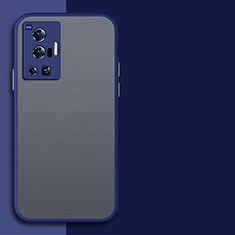 Coque Rebord Contour Silicone et Vitre Transparente Housse Etui pour Vivo X70 Pro 5G Bleu