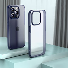 Coque Rebord Contour Silicone et Vitre Transparente Housse Etui QC1 pour Apple iPhone 13 Pro Bleu