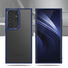 Coque Rebord Contour Silicone et Vitre Transparente Housse Etui WL1 pour Samsung Galaxy S23 Ultra 5G Bleu