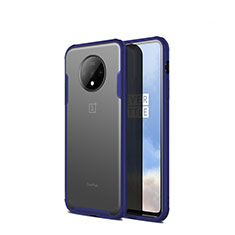 Coque Rebord Contour Silicone et Vitre Transparente Miroir Housse Etui H01 pour OnePlus 7T Bleu