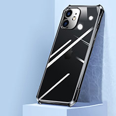 Coque Rebord Contour Silicone et Vitre Transparente Miroir Housse Etui H02 pour Apple iPhone 12 Noir