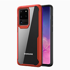 Coque Rebord Contour Silicone et Vitre Transparente Miroir Housse Etui H02 pour Samsung Galaxy S20 Ultra Rouge