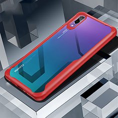 Coque Rebord Contour Silicone et Vitre Transparente Miroir Housse Etui H03 pour Huawei P20 Rouge
