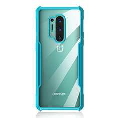 Coque Rebord Contour Silicone et Vitre Transparente Miroir Housse Etui H03 pour OnePlus 8 Pro Cyan