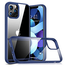 Coque Rebord Contour Silicone et Vitre Transparente Miroir Housse Etui H04 pour Apple iPhone 12 Pro Bleu