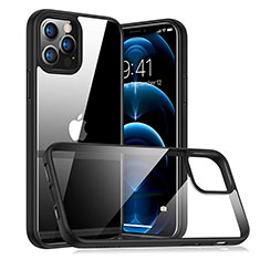 Coque Rebord Contour Silicone et Vitre Transparente Miroir Housse Etui H04 pour Apple iPhone 12 Pro Max Noir