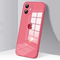Coque Rebord Contour Silicone et Vitre Transparente Miroir Housse Etui H06 pour Apple iPhone 12 Mini Vin Rouge