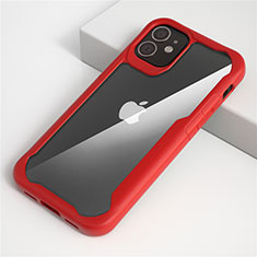 Coque Rebord Contour Silicone et Vitre Transparente Miroir Housse Etui M01 pour Apple iPhone 12 Max Rouge