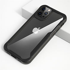 Coque Rebord Contour Silicone et Vitre Transparente Miroir Housse Etui M01 pour Apple iPhone 12 Pro Max Noir