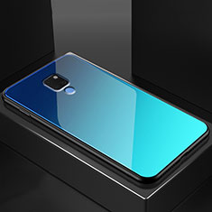 Coque Rebord Contour Silicone et Vitre Transparente Miroir Housse Etui M01 pour Huawei Mate 20 Bleu