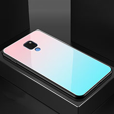 Coque Rebord Contour Silicone et Vitre Transparente Miroir Housse Etui M01 pour Huawei Mate 20 Bleu Ciel